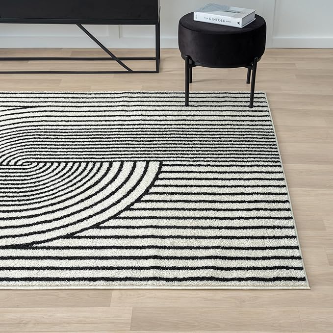 Abani Nuevo Collection Area Rug - Mid-Century Black & Ivory Arch Knot Design - 5' x 8' - for Living Room, Bedroom & Office