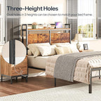 HOOBRO Headboard Full Size, Headboard with 2 Outlets and 4 USB Ports, Adjustable Height, Storage Rack, Sturdy and Stable, Easy Assembly, Rustic Brown and Black