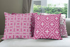 Ambesonne Vintage Throw Pillow Cushion Case Pack of 4, Monochrome Design Grid Trellis Quatrefoil Mesh and Dahlia Flowers Modern Print, Modern Accent Double-Sided Digital Printing, 18", Pink and White