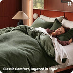 Bedsure Cotton Duvet Cover Set - 100% Cotton Waffle Weave Olive Green Duvet Cover Oversized King Size, GentleSoft™ and Breathable Bedding Set for All Season, 3 Pieces, 120"x98"