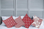 Ambesonne Vintage Throw Pillow Cushion Case Pack of 4, Monochrome Design Grid Trellis Quatrefoil Mesh and Dahlia Flowers Modern Print, Modern Accent Double-Sided Digital Printing, 18", Ruby and White