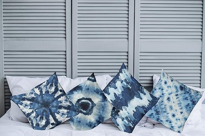 Ambesonne Watercolor Throw Pillow Cushion Case Pack of 4, Abstract Design Ikat Inspired Tribal Themed Painting Look Oceanic Tones Print, Modern Accent Double-Sided Digital Printing, 24", Slate Blue