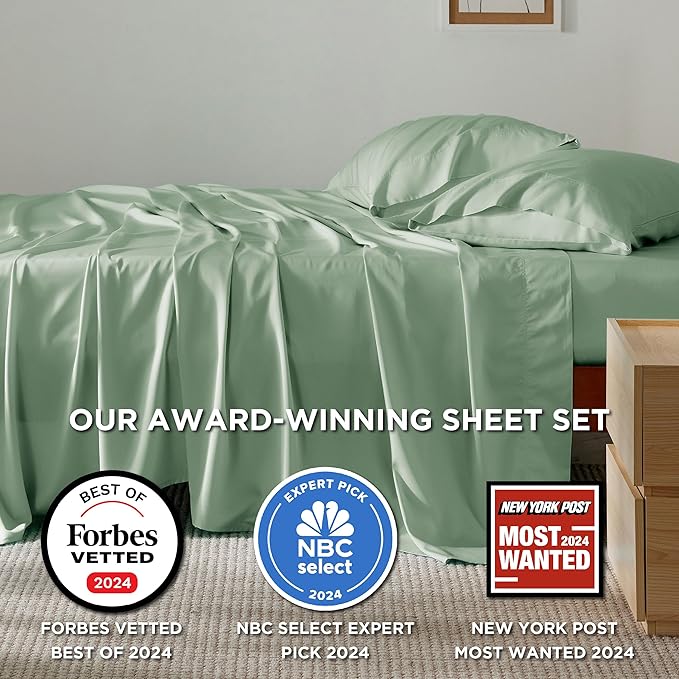 Bedsure King Size Sheets Set, Cooling Sheets for Hot Sleepers, Rayon Derived from Bamboo, Breathable & Soft, Deep Pocket Up to 16 Inches, Hotel Luxury Silky Bedding, Sage Green