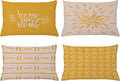 Ambesonne Modern Throw Pillow CushiCase Pack 4, Scandinavian Minimal Ornaments Boho Feather Leaves Home Phrase, Modern Accent Double-Sided Digital Printing, 20" x 12", Pale Tan and Earth Yellow