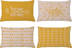 Ambesonne Modern Throw Pillow CushiCase Pack 4, Scandinavian Minimal Ornaments Boho Feather Leaves Home Phrase, Modern Accent Double-Sided Digital Printing, 20" x 12", Pale Tan and Earth Yellow