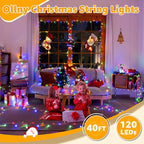 Ollny 120LED 40FT Christmas Lights, Waterproof Connectable String Lights with Timer 8 Modes, Multicolor Plug in Fairy Light for Indoor Outdoor Bedroom Xmas Tree Holiday Party Decorations