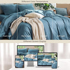 MooMee Bedding Duvet Cover Set 100% Washed Cotton Linen Like Textured Breathable Durable Soft Comfy (Heathered Peacock Blue, Twin 68"x90")