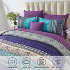 Cottolester Boho Comforter Set Queen Size 8 Piece Bed in a Bag Bohemian Striped Bedding Quilt Set Aqua Paisley Floral Comforter and Sheet Set,Soft Microfiber Complete Bedding Sets for All Season