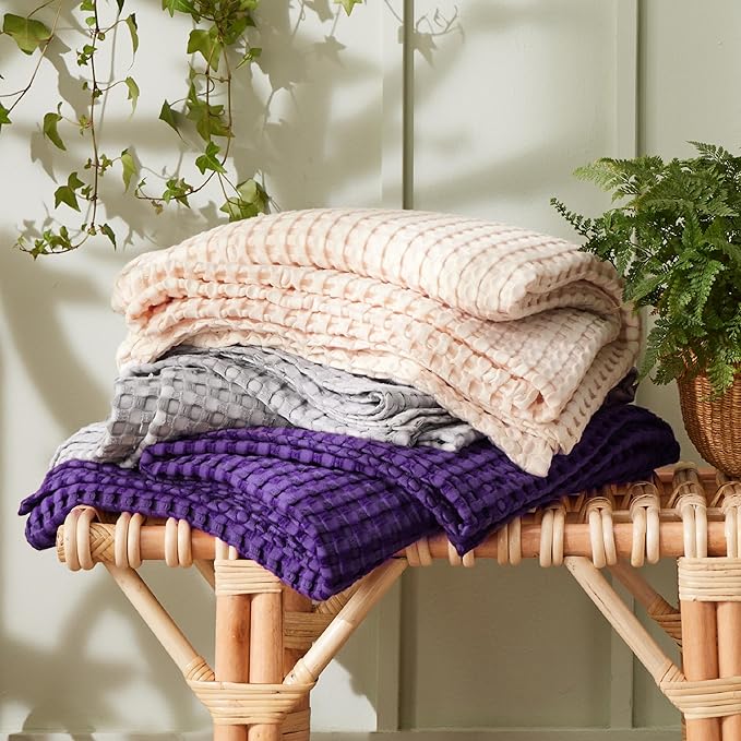 Bedsure Cooling Cotton Waffle Twin XL Blanket - Lightweight Breathable Blanket of Rayon Derived from Bamboo for Hot Sleepers, Luxury Throws for Bed, Couch and Sofa, Purple, 66x90 Inches