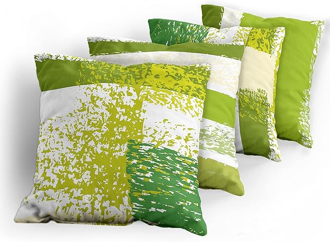 Ambesonne Grunge Throw Pillow Cushion Case Pack of 4, Abstract Design Simplistic Minimal Stripes Brushstrokes Contemporary, Modern Accent Double-Sided Digital Printing, 18", Lime Green Cream and White