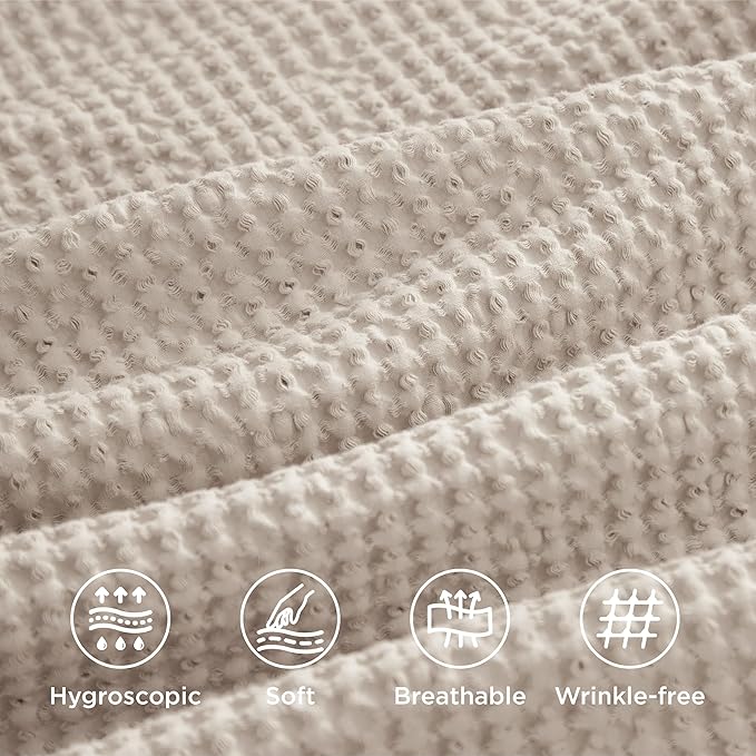 Bedsure Cotton Duvet Cover Set - 100% Cotton Waffle Weave Beige Duvet Cover California King, GentleSoft™ and Breathable Cal King Bedding Set for All Season, 3 Pieces, 104"x98"