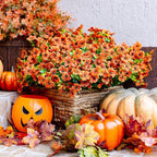 Artificial Fall Flowers Outdoor Fake Mums - 16 Bundles Fake Plants UV Resistant No Fade Faux Plastic Greenery Garden Porch Patio Fall Home Decor (Red Orange16)