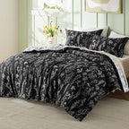 Bedsure Queen Comforter Set - Black Bed Set, 3 Pieces Cute Floral Bedding, 1 Soft Reversible Botanical Flowers Comforter and 2 Pillow Shams