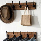 SKOLOO Rustic Wall Mounted Coat Rack, Case of 2, Pine Solid Wood Coat Hook Hanger - 5 Hooks for Hanging Clothes Robes Towels Coats