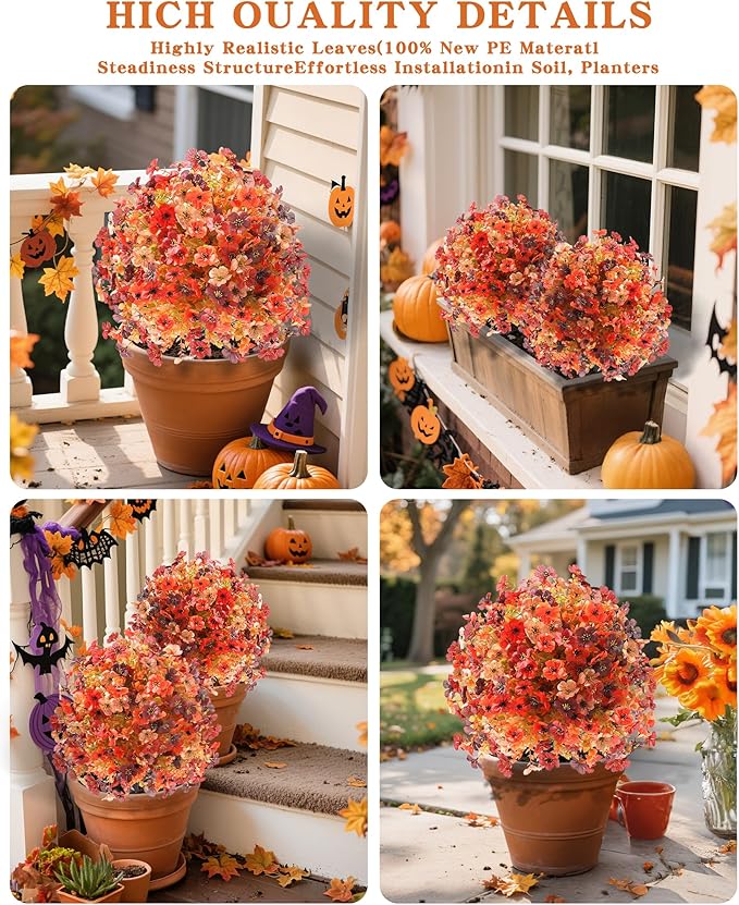 Artificial Mums Topiary Ball Tree With Flowers for Outdoors Fall Decor,Orange UV Resistant Fake Plants With Ground Spike Autumn Decorations for Home,Front Porch,Garden,Thanksgiving,Planters