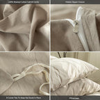 MooMee Bedding Duvet Cover Set 100% Washed Cotton Linen Like Textured Breathable Durable Soft Comfy (Solid Light Camel, Alaska King 132"x120")