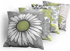 Ambesonne Floral Throw Pillow Cushion Case Pack of 4, Flower Petals Color Palette Chamomile Peony Dahlia and Sunflower, Accent Double-Sided Digital Printing, 18", Grey Pastel Green