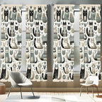Ambesonne Cats Window Curtains Pack of 2, Modern Scandinavian Inspired Innocent Kitten Pattern with Leafy Details, Lightweight Set with Rod Pocket, 4 Panels of - 28" x 84", Pale Teal Pale Khaki Grey