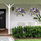 Artificial Fake Flowers Plants for Outdoor Decoration, 2PCS Faux Petunias Silk Flower UV Resistant No Fade for Home Outside Garden Balcony Yard Porch Realistic Indoor Decor (Purple White)