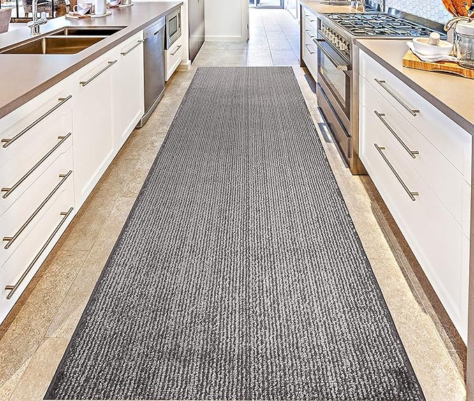 Custom Length Cut to Size Wide Width Carpet Runner Rug for Hallways, Skid Resistant Latex Rubber Backed, 31 inch Wide X Customized Length, Stripe Grey, 31 inch X 33 feet