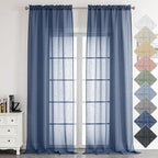 Aiyufeng Navy Blue Long Sheer Curtains - Slub Texture Semi Sheer Window Covering, Light & Airy Privacy Sheer Panels for Bedroom Living Room Patio Glass Door, 40 inch Width x 96 inch Length, Set of 2