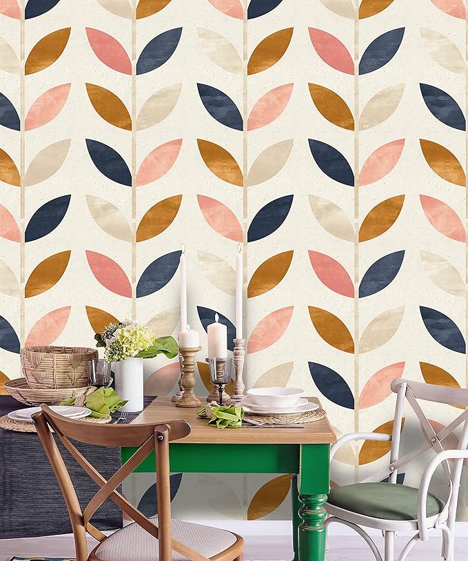 Removable Peel 'n Stick Wallpaper, Self-Adhesive Wall Mural, Rose Gold Blue Floral Pattern, Nursery Baby’s Room Decor • Scandinavian Design (24"W x 60"H Inches)