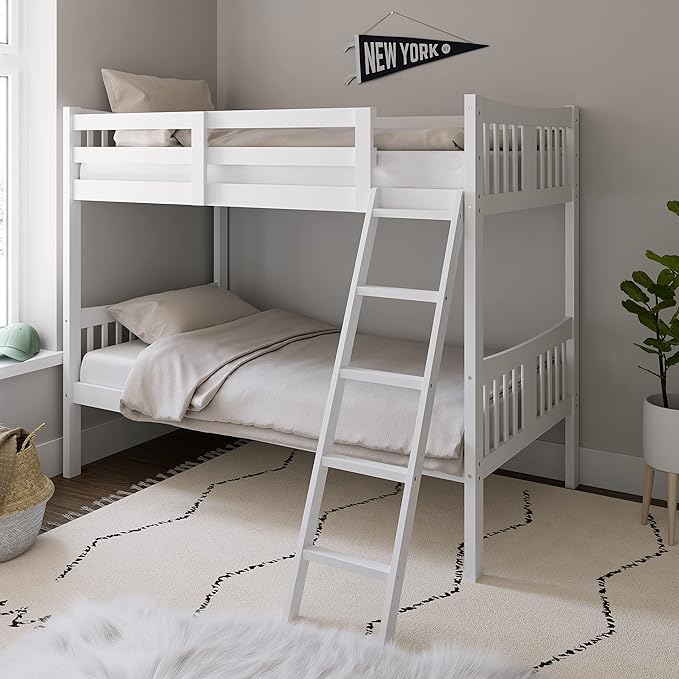 Storkcraft Caribou Bunk Bed Twin Over Twin Bunk Bed (White) - GREENGUARD Gold Certified, Twin Bunk Beds for Kids, Converts to 2 Individual Twin Beds, Bunk Beds for Kids