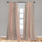 Ambesonne Southwestern Window Curtains Pack of 2, Traditional Vertical Borders Inspired by Prehistoric Art Ikat Style, Lightweight Set with Rod Pocket, 4 Panels of - 28" x 95", Brown Coral