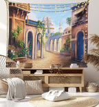 Lunarable City Tapestry Queen Size, Babylon City Gardens Architecture 7 Wonders of the World, Wall Hanging Bedspread Bed Cover Wall Decor, 88" X 88", Caramel Green