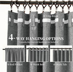 Neutral Grey Blackout Linen Curtains 90 Inches Long 2 Panels Set for Living Room, Rod Pocket/Hook Belt/Back Tab Room Darkening Soft Thick Linen Modern Curtains for Bedroom Dining, 52x90