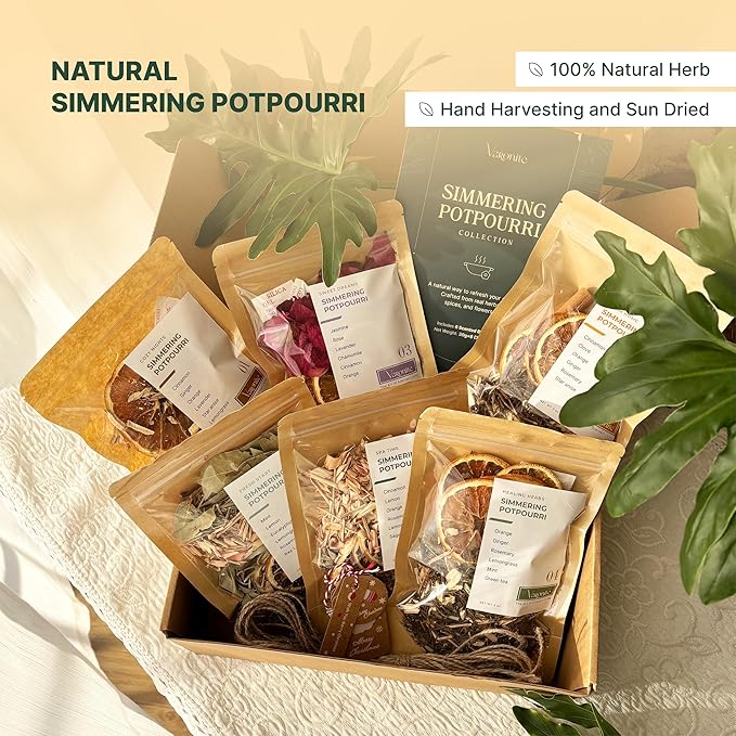 Simmering Potpourri Collection Gift Set – 6 Stove Simmer Pot Kits from Natural Vietnamese Herbs – Perfect Holiday Décor & Aroma for Christmas, Halloween, Winter & Fall