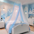 Eimilaly Two-Tone Bed Canopy Mosquito Net White Blue with 250pcs Warm White Lights, Bed Canopy for Girls Room Decor, Single Door