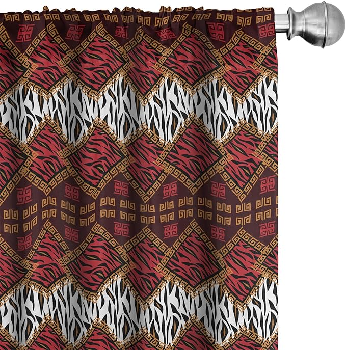 Ambesonne Savannah Curtains, Animal Skin Stripes as Diamond Shapes Pattern Wild Life Concept Native Art, Window Treatments 2 Panel Set for Living Room Bedroom, Pair of - 28" x 95", Red Brown