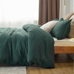 Bedsure Cotton Duvet Cover King - 100% Cotton Waffle Weave Forest Green Duvet Cover King Size, GentleSoft™ and Breathable Bedding Set for All Season, 3 Pieces, 104"x90"