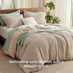 Bedsure Cooling Waffle Duvet Cover Queen - Cotton Blend Rayon Derived from Bamboo Duvet Cover Set for Hot Sleepers, Breathable Bedding Set with a Vintage Charm, 3 Pieces (Taupe, Queen, 90"x90")