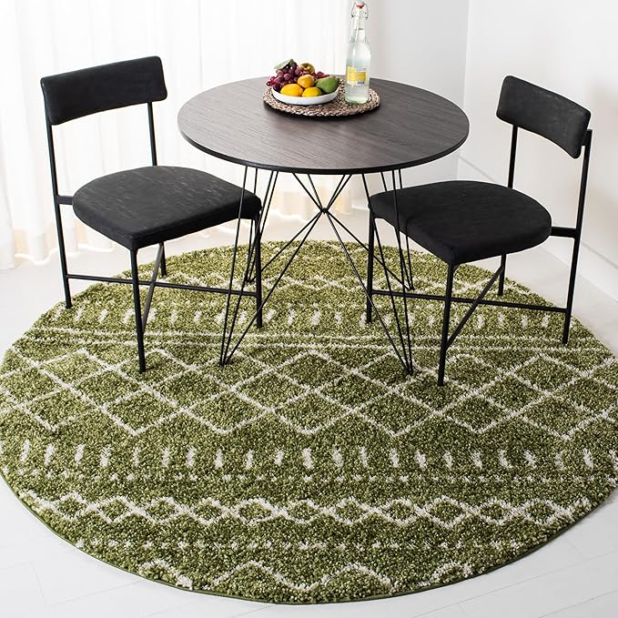 SAFAVIEH Arizona Shag Collection 6'7" Round Green/Ivory ASG741X Moroccan Non-Shedding Entryway Foyer Living Room Bedroom Kitchen 1.2-inch Thick Area Rug