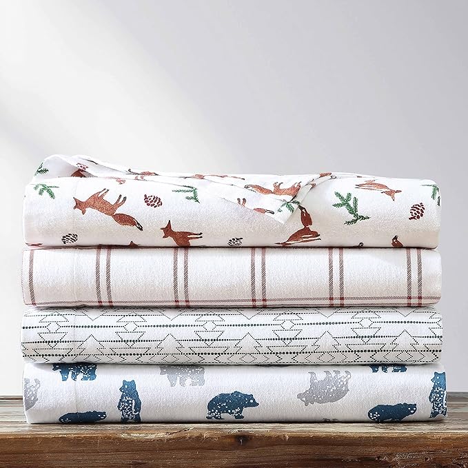 Eddie Bauer- Twin Sheet Set, Cotton Flannel Bedding Set, Brushed for Extra Softness, Cozy Home Décor (Bear Mountain Grey, Twin)