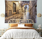 Lunarable City Tapestry, Narrow Street Gothic Design Architecture Carrer del Bisbe Barcelona Spain Europe, Wide Wall Hanging for Bedroom Living Room Dorm, 80" X 60", Tan Pale Brown