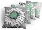 Ambesonne Floral Throw Pillow Cushion Case Pack of 4, Flower Petals Modern Color Palette Chamomile Peony Dahlia and Sunflower Print, Modern Accent Double-Sided Digital Printing, 24", Sea Green Grey