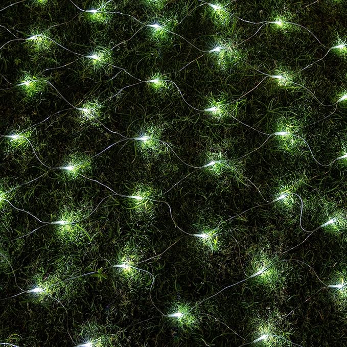 AWQ 360 LED 13.1ft x 6.6ft String Lights Net Mesh Lights Christmas Net Lights 8 Modes for Christmas Wedding Party Home Garden Lawn Bushes Bedroom Indoor Outdoor Decor (White)