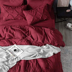 Bedsure Queen Comforter Set Dark Red - Bed in a Bag Queen Size Bedding 7 Pieces, GentleSoft™ Pintuck Bed Set Gift for Family, Pinch Pleat All Season Comforter with Sheets, Pillowcases & Shams