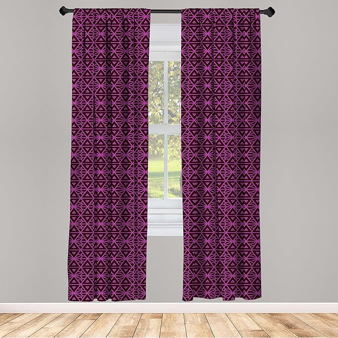 Ambesonne Lattice Window Curtains, Abstract Symmetric Pattern with Geometric Elements in Pink Color Shade, Lightweight Decor 2-Panel Set with Rod Pocket, Pair of - 28" x 84", Brown Magenta