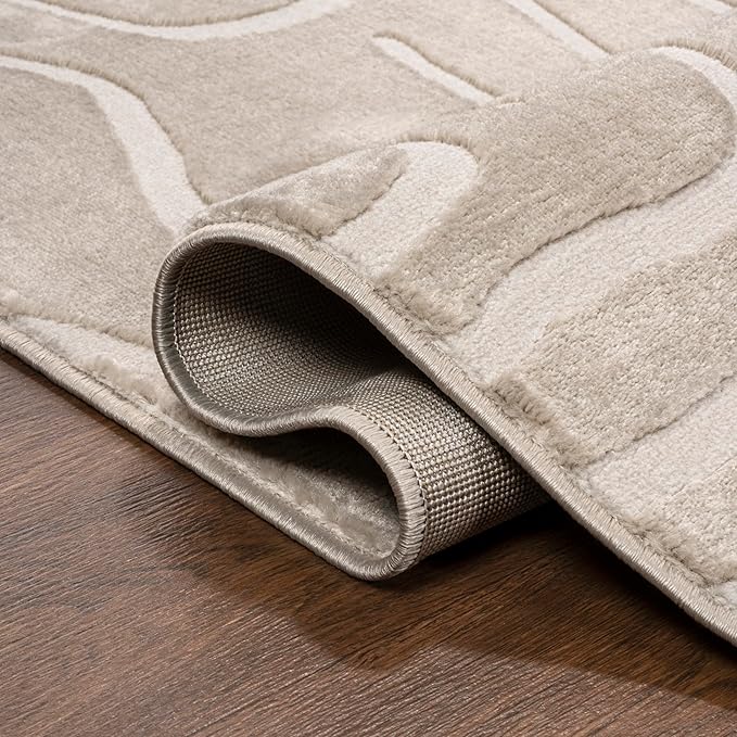 JONATHAN Y Graphic Lines High-Low Indoor Area Rug 4X6 Beige/Cream, Alcina Modern Scandinavian for Living Room, Bedroom, Kitchen, Easy-Cleaning, High Traffic, Pet-Friendly, Non-Shedding SND102A-4