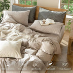 MooMee Bedding Duvet Cover Set 100% Washed Cotton Linen Like Textured Breathable Durable Soft Comfy (Heathered Taupe, Palatial King/Oversized King 120"x98")