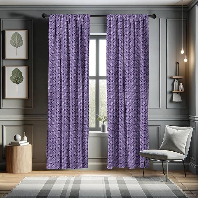 Ambesonne Geometric Curtains, Blossoming Flowers with Birth of Nature Season Theme Spring Summer, Window Treatments 2 Panel Set for Living Room Bedroom, Pair of - 28" x 95", Purple