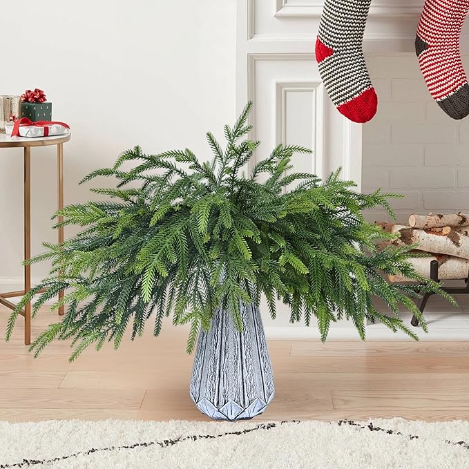 36 Pcs Christmas Greenery Pines Branch Pine Branches Artificial Green Pine Stem - Real Touch for Vase DIY Crafts Flower Arrangement Home Indoor Christmas Decor(18 Inch)