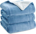 Bedsure GentleSoft Sherpa Fleece Blankets Queen Size for Bed - Thick and Warm Throw for Women and Men, Soft Fuzzy Plush Queen Blanket for Winter, Washed Blue, 90x90 Inches