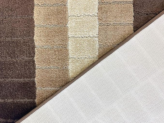 Custom Size Modern Geometric Pattern Carpet Runner Rug for Hallways, Slip Resistant Latex Rubber Backed, 31 inch Wide X Customized Length, Squares Brown, 31 inch X 34 feet