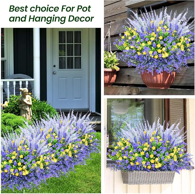 Artificial Plants Outdoor, 20PCS Artificial Flowers, UV Resistant Fake Flowers, Faux Flowers for Outdoor Planters for Front Porch Pot Decor
