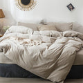 MooMee Bedding Duvet Cover Set 100% Washed Cotton Linen Like Textured Breathable Durable Soft Comfy (Heathered Tannish Linen Grey, Oversized Full 82"x86")